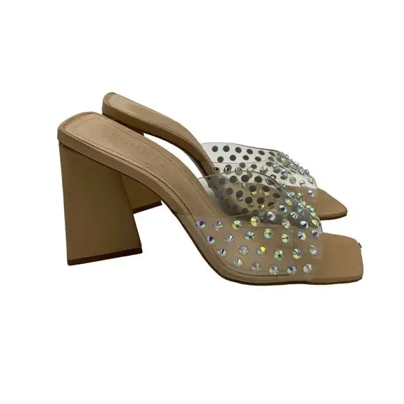 Schutz Lizah Nude Clear Rhinestone High Heel Sandals - 6.5 - Picture 6 of 13